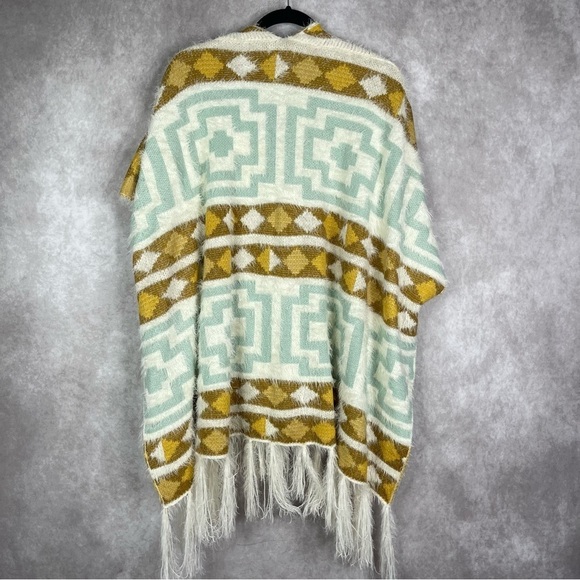Free People Diamondback Cozy Kimono Sweater Fringed In Multi One Size - Picture 4 of 6